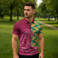 Japanese Bishamon-Kikkou Pattern Zipper Polo Shirt Water Pillar Silent River Flow - Polynesian Pride