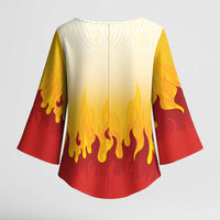 Japanese Kaen Pattern Kimono Sleeve Blouse Flame Pillar Blazing Lion Heart - Polynesian Pride