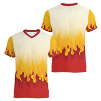 Japanese Kaen Pattern Women V-Neck T-Shirt Flame Pillar Blazing Lion Heart - Polynesian Pride