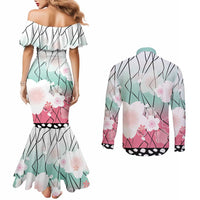 Japanese Kocho Pattern Couples Matching Mermaid Dress and Long Sleeve Button Shirt Insect Pillar Butterfly Flower Fairy - Polynesian Pride