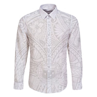 Samoa Lotu Tamaiti Family Matching Off Shoulder Short Dress and Hawaiian Shirt Polynesian White Sunday Simple LT9 Dad's Shirt - Long Sleeve White - Polynesian Pride