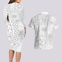 Samoa Lotu Tamait Couples Matching Long Sleeve Bodycon Dress and Hawaiian Shirt Tropical Plant White Sunday With Polynesia Pattern LT9 - Polynesian Pride
