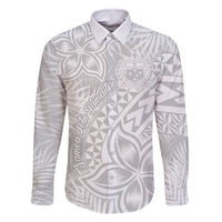 Samoa Lotu Tamait Family Matching Off Shoulder Maxi Dress and Hawaiian Shirt Tropical Plant White Sunday With Polynesia Pattern LT9 Dad's Shirt - Long Sleeve White - Polynesian Pride