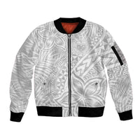 Samoa Lotu Tamait Sleeve Zip Bomber Jacket Tropical Plant White Sunday With Polynesia Pattern LT9 Unisex White - Polynesian Pride