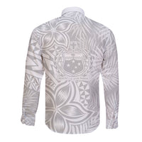 Personalised Samoa Lotu Tamait Long Sleeve Button Shirt Tropical Plant White Sunday With Polynesia Pattern LT9 - Polynesian Pride