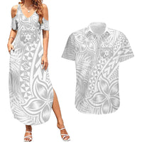 Personalised Tonga White Sunday Couples Matching Summer Maxi Dress and Hawaiian Shirt Tropical Plant With Polynesian Pattern LT9 White - Polynesian Pride
