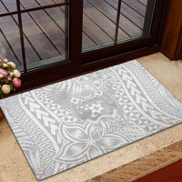 Personalised Tonga White Sunday Rubber Doormat Tropical Plant With Polynesian Pattern LT9 - Polynesian Pride