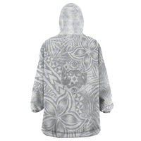 Personalised Tonga White Sunday Wearable Blanket Hoodie Tropical Plant With Polynesian Pattern LT9 - Polynesian Pride