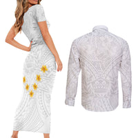 Tonga White Sunday Couples Matching Short Sleeve Bodycon Dress and Long Sleeve Button Shirts Polynesian Plumeria Tribal Simple LT9 - Polynesian Pride