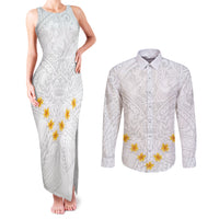 Tonga White Sunday Couples Matching Tank Maxi Dress and Long Sleeve Button Shirts Polynesian Plumeria Tribal Simple LT9 White - Polynesian Pride