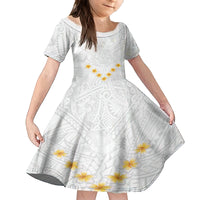 Tonga White Sunday Family Matching Off Shoulder Short Dress and Hawaiian Shirt Polynesian Plumeria Tribal Simple LT9 Daughter's Dress White - Polynesian Pride