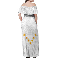 Tonga White Sunday Off Shoulder Maxi Dress Polynesian Plumeria Tribal Simple LT9 - Polynesian Pride