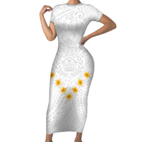 Tonga White Sunday Short Sleeve Bodycon Dress Polynesian Plumeria Tribal Simple LT9 Long Dress White - Polynesian Pride