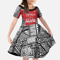 Custom Tonga Rugby Mate Ma'a Family Matching Long Sleeve Bodycon Dress and Hawaiian Shirt Tonga XIII Make History Pacific Champions LT9 Daughter's Dress Red - Polynesian Pride