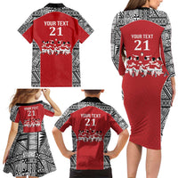 Custom Tonga Rugby Mate Ma'a Family Matching Long Sleeve Bodycon Dress and Hawaiian Shirt Tonga XIII Make History Pacific Champions LT9 - Polynesian Pride