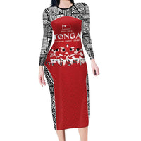 Custom Tonga Rugby Mate Ma'a Family Matching Long Sleeve Bodycon Dress and Hawaiian Shirt Tonga XIII Make History Pacific Champions LT9 Mom's Dress Red - Polynesian Pride