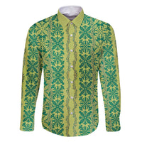 Hawaii Lei with Tribal Quilt Motif Family Matching Long Sleeve Bodycon Dress and Hawaiian Shirt