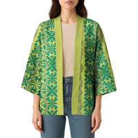 Hawaii Lei with Tribal Quilt Motif Kimono - Polynesian Pride