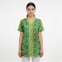 Hawaii Lei with Tribal Quilt Motif Scrub Top - Polynesian Pride