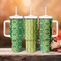 Hawaii Lei with Tribal Quilt Motif Tumbler With Handle