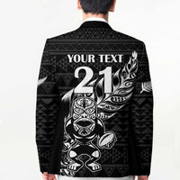 New Zealand Rugby Warrior Custom Blazer Black Fern Taniko Motif - Polynesian Pride