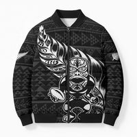 New Zealand Rugby Warrior Custom Bomber Puffer Jacket Black Fern Taniko Motif - Polynesian Pride