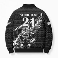 New Zealand Rugby Warrior Custom Bomber Puffer Jacket Black Fern Taniko Motif - Polynesian Pride