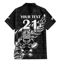 New Zealand Rugby Warrior Custom Family Matching Mermaid Dress and Hawaiian Shirt Black Fern Taniko Motif