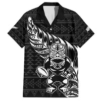New Zealand Rugby Warrior Custom Family Matching Off The Shoulder Long Sleeve Dress and Hawaiian Shirt Black Fern Taniko Motif