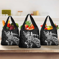 New Zealand Rugby Warrior Custom Grocery Bag Black Fern Taniko Motif
