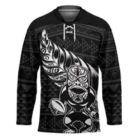 New Zealand Rugby Warrior Custom Hockey Jersey Black Fern Taniko Motif - Polynesian Pride