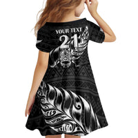 New Zealand Rugby Warrior Custom Kid Short Sleeve Dress Black Fern Taniko Motif LT9 - Polynesian Pride
