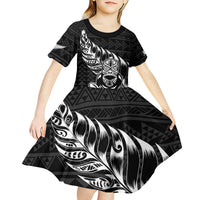 New Zealand Rugby Warrior Custom Kid Short Sleeve Dress Black Fern Taniko Motif LT9 - Polynesian Pride