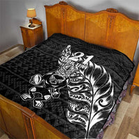 New Zealand Rugby Warrior Custom Quilt Black Fern Taniko Motif