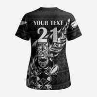 New Zealand Rugby Warrior Custom Scrub Top Black Fern Taniko Motif - Polynesian Pride