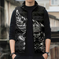 New Zealand Rugby Warrior Custom Sleeveless Puffer Jacket Black Fern Taniko Motif - Polynesian Pride