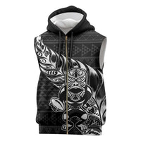 New Zealand Rugby Warrior Custom Sleeveless Zip Hoodie Black Fern Taniko Motif LT9 Black - Polynesian Pride