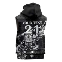 New Zealand Rugby Warrior Custom Sleeveless Zip Hoodie Black Fern Taniko Motif LT9 - Polynesian Pride