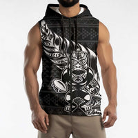 New Zealand Rugby Warrior Custom Sleeveless Zip Hoodie Black Fern Taniko Motif LT9 - Polynesian Pride