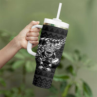 New Zealand Rugby Warrior Custom Tumbler With Handle Black Fern Taniko Motif
