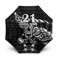New Zealand Rugby Warrior Custom Umbrella Black Fern Taniko Motif - Polynesian Pride