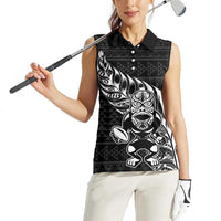 New Zealand Rugby Warrior Custom Women Sleeveless Polo Shirt Black Fern Taniko Motif