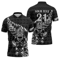 New Zealand Rugby Warrior Custom Zipper Polo Shirt Black Fern Taniko Motif - Polynesian Pride