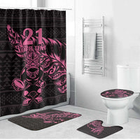 New Zealand Rugby Warrior Custom Bathroom Set Pink Fern Taniko Motif - Polynesian Pride