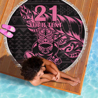 New Zealand Rugby Warrior Custom Beach Blanket Pink Fern Taniko Motif