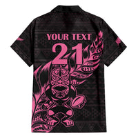 New Zealand Rugby Warrior Custom Family Matching Long Sleeve Bodycon Dress and Hawaiian Shirt Pink Fern Taniko Motif