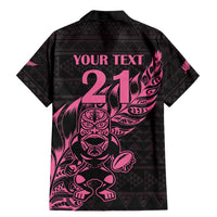 New Zealand Rugby Warrior Custom Family Matching Mermaid Dress and Hawaiian Shirt Pink Fern Taniko Motif