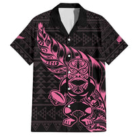 New Zealand Rugby Warrior Custom Family Matching Summer Maxi Dress and Hawaiian Shirt Pink Fern Taniko Motif