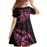 New Zealand Rugby Warrior Custom Family Matching Tank Maxi Dress and Hawaiian Shirt Pink Fern Taniko Motif