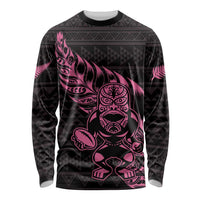 New Zealand Rugby Warrior Custom Long Sleeve Shirt Pink Fern Taniko Motif